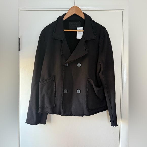 New! Frank & Eileen Mini Belfast Knit Sweatshirt Blazer Jacket Solid Black Large - Picture 4 of 11
